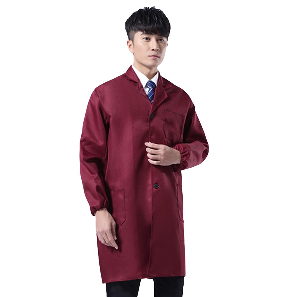Staubdichte Herren-Laborkittel mit langen/kurzen Ärmeln, Knöpfen und Taschen, Arbeitskleidung für Herren L Long Sleeve lila rot