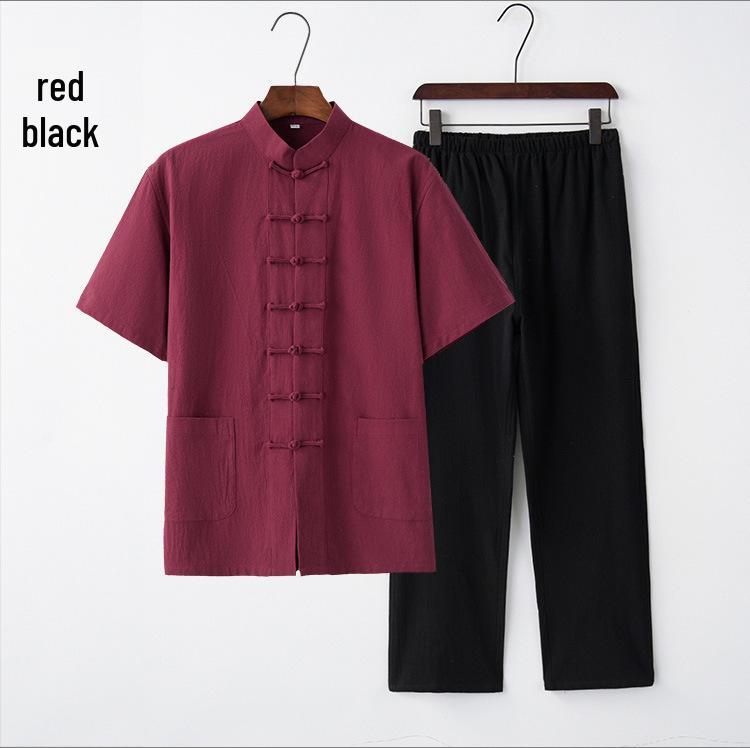 Herren Sommer Baumwolle Leinen Tai Chi Anzug – Kurzarm Tang Anzug Set 170