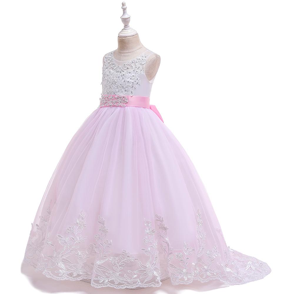 2024 Besticktes Prinzessinnen-Brautkleid für Mädchen mit Schleifenschwanz 110 cm rosa