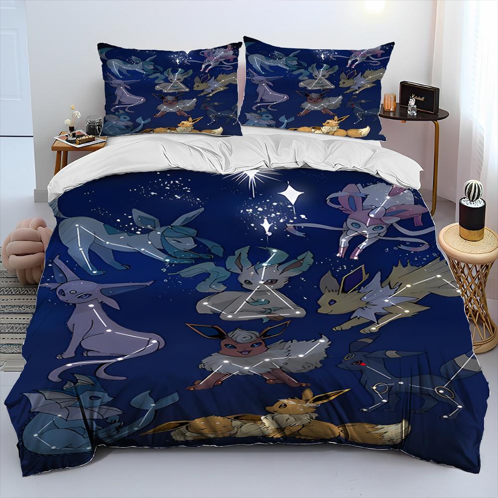 3D Cartoon Pikachu Pokemon Monster Bettdecke Bettwäsche Set Bettbezug Bett Set Steppdecke Bezug Kissenbezug Queen Bettwäsche Set Erwachsene Kinder EU Double(200*200cm)3pcs