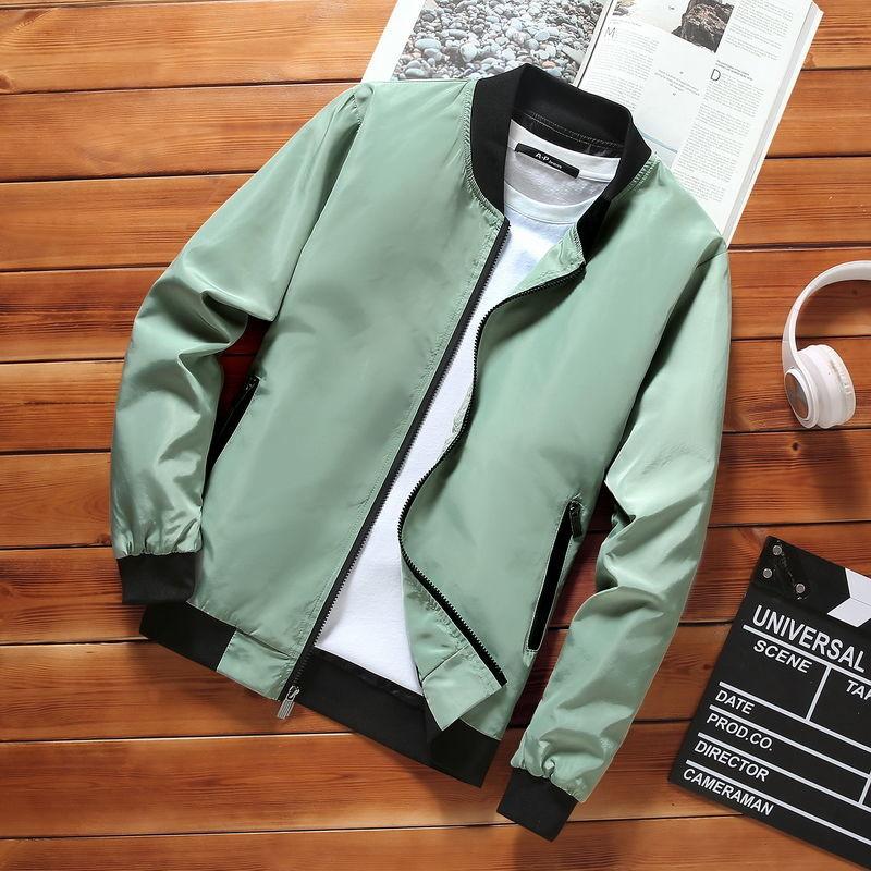 Frühling und Herbst Herren Jacke Mantel einfache solide Baseball Hals Reißverschluss Windbreaker Mantel Fahrradmantel XXXXXL hellgrüne