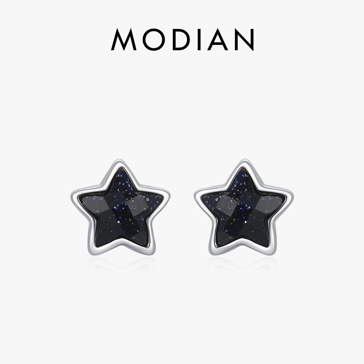 MODIAN 925 Sterling Silber Funkelnder Stern Galaxie Leuchtende Steckerohrringe Für Damen Modeschmuck Silber silber