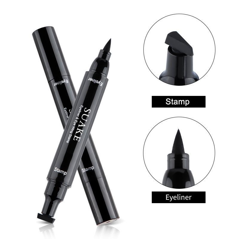 2 in 1 Wings Stamp Eyeliner Pen Double Head Seal Eyeliner Pen Lazy Man Two In One Wing Seal Eyeliner Liquid Pen Makeup Cosmetics 1 PC schwarz