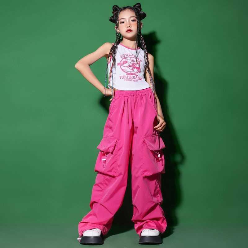 Mädchen Hip Hop Joggers Hosen Mädchen Cargo Hosen Teenager Gerade Hose Hohe Taille Vintage Casual Streetwear Baggy Hosen 130cm
