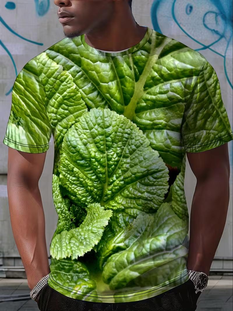 Lustiges Kopfsalat 3D-gedrucktes T-Shirt mit lustigem Gemüse-Muster Herren Kurzarm-Oberteil Trendiges Harajuku Alternative Personalisierte Herrenmode XXL green