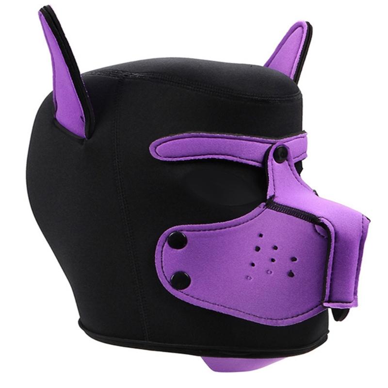 Hundekopfmaske Halloween Hundekopfbedeckung Atmungsaktiv Vollkopf Hundemaske Kostüm für Erwachsene Halloween Verkleidung Cosplay Party violett
