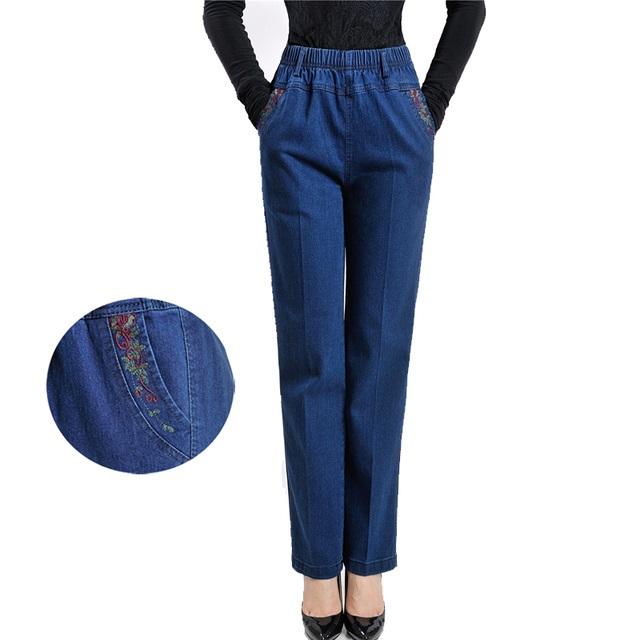 Damenjeans mittleren Alters, lockere Denim-Hose, lässige Damenhose mit Stretch-Taille und geradem Bein XXXXXL