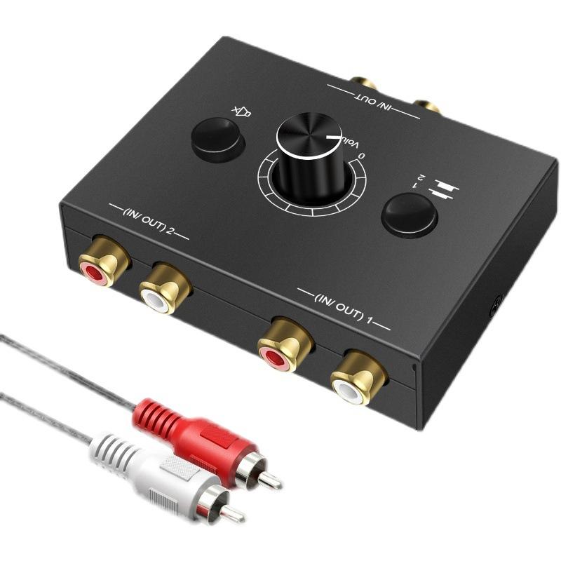 Audio Splitter Bidirektionaler Audio Switcher mit Stummschalttaste 2x1 / 1x2 L / R Cinch Stereo Audio Switch Audio Konverter