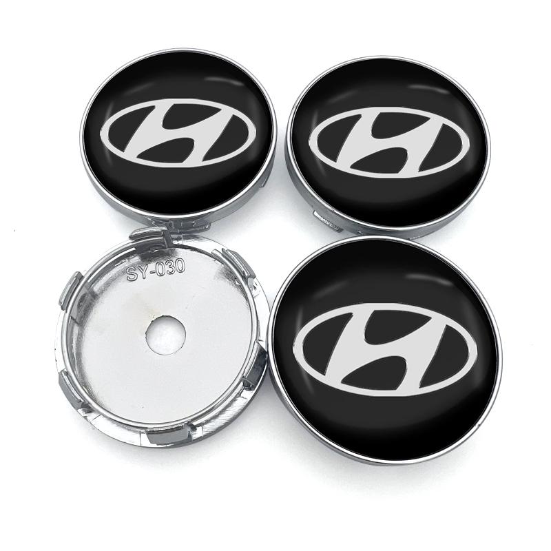 4 Stück 60mm Auto Radnabenkappen Auto Radmitte Abdeckung Radkappen Autozubehör Für Hyundai Santa Fe Sonata Solaris Azera Creta I30 Ix25 Tucson IX35 schwarz