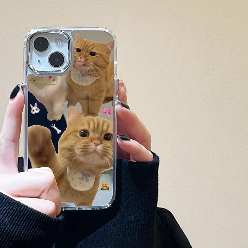 Koreanische süße Katze, weicher Spiegel, Handyhülle für iPhone 11, iPhone 12, 15 Pro Max, 14, 13 Pro XS, XR, X, schöne stoßfeste Hülle For iPhone 14 Pro