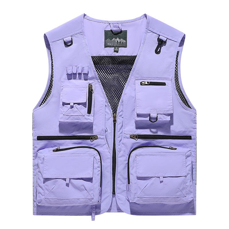 Mode Herren Outdoor Netz Angeln Fotografie Atmungsaktive Westen Jacke Herren Multi-Taschen Westen Klettern Ärmellose Jacken L violett