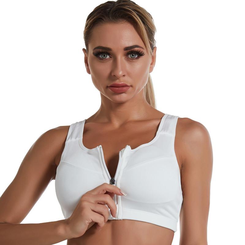 Damen-Sport-BH mit Reißverschluss, stoßfest, Tank-Top, Yoga-Unterwäsche für sportliche Frauen, Übergröße, Bodybuilding, Laufen, Sport-BHs, Dessous 2XL weiß