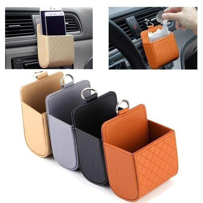 Universal Auto Handy Tasche PU Leder Auto Auto Outlet Air Vent Müll Fall Handy Halter Ba schwarz