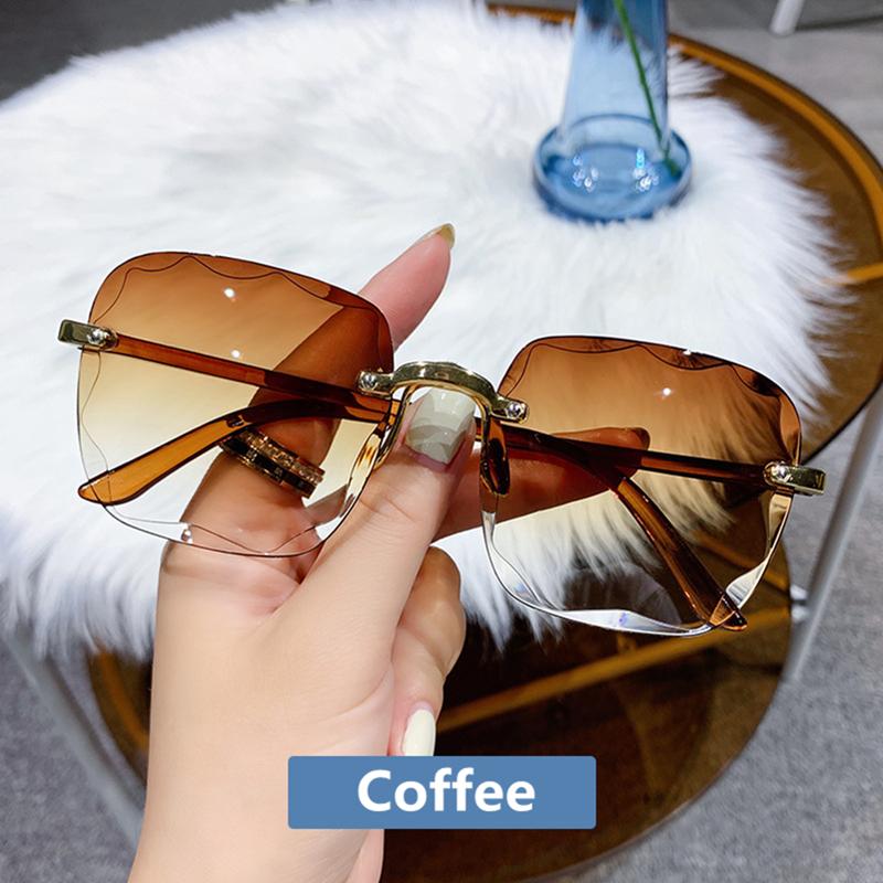 Vintage Quadratische Sonnenbrille Frau Klassische Rahmenlose Gradient Spiegel Sonnenbrille Weibliche Mode Randlose Sonnenbrille kaffeebraun