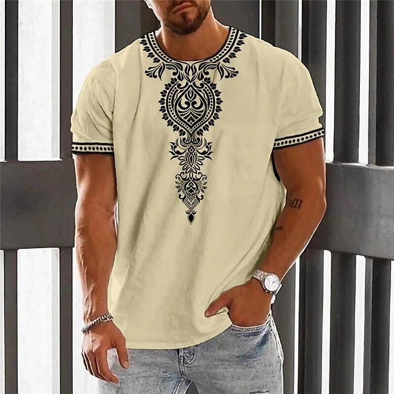 Afrikanische Kleidung für Männer Dashiki 3D-Druck T-Shirts Traditionelle Kleidung Rundhals Casual Retro Streetwear Vintage Ethno-Stil Tops M