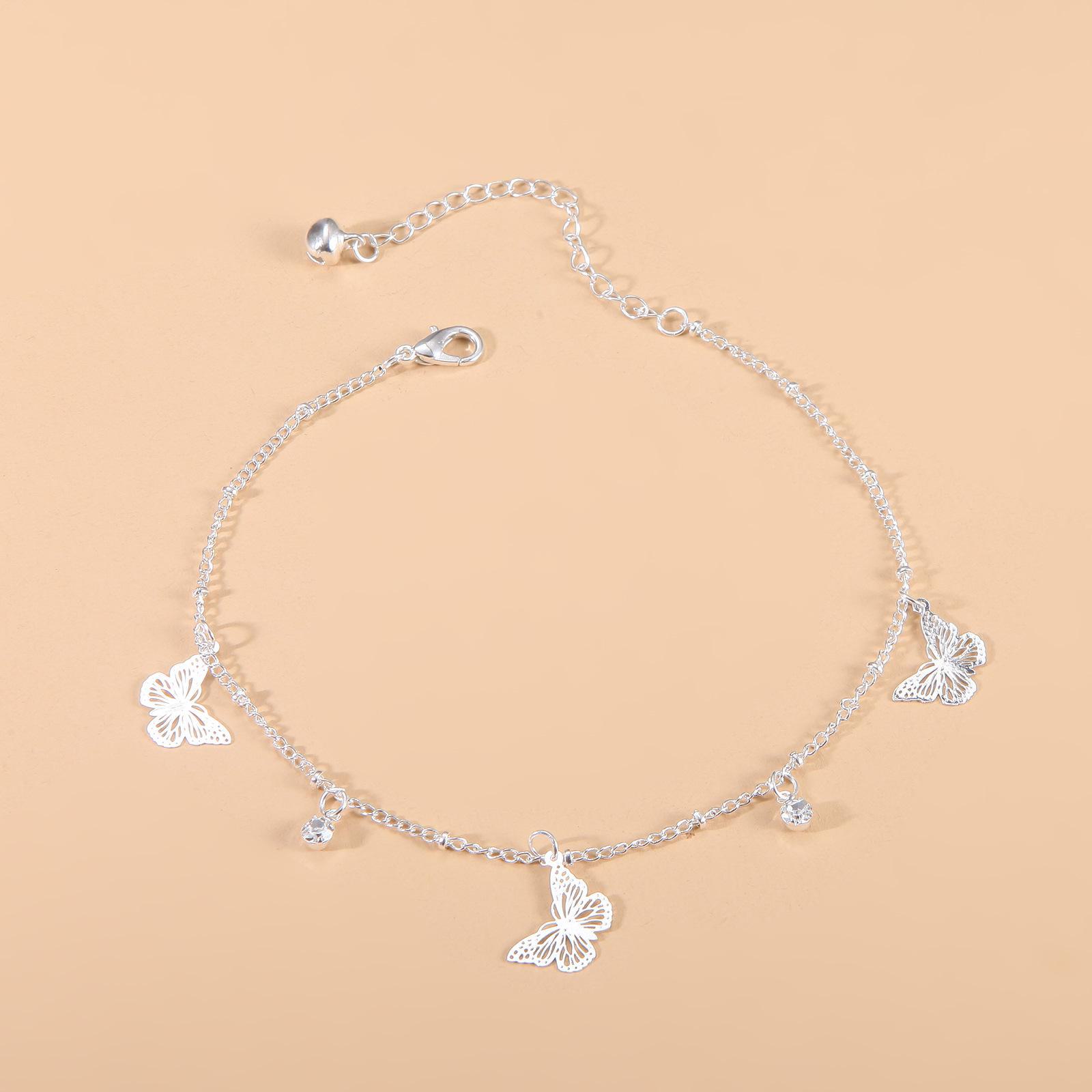 Schmetterling & Libelle Zirkon Kristall Damen Strand Fußkettchen - Europäische & Amerikanische Mode silber