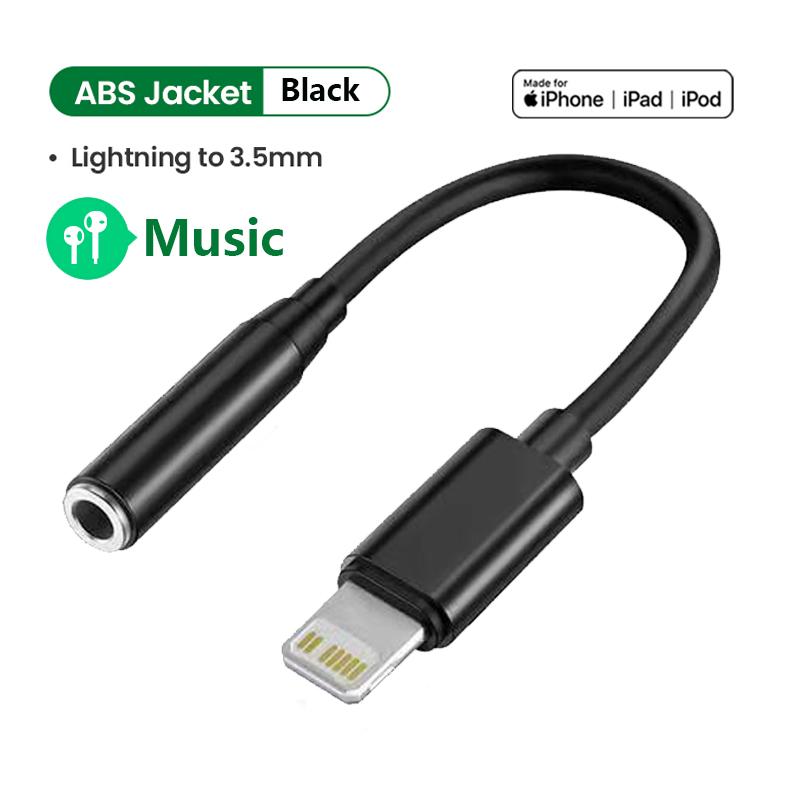 Original Lightning auf 3,5 mm Kopfhöreranschluss-Adapter Audio-Splitter für iPhone 12 11 xs xr 8 7 plus Apple iPad Pro Audio-Konverter AUX-Kabel Music schwarz
