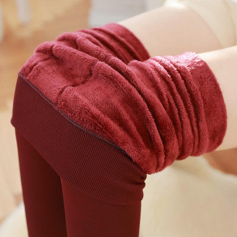 Winter Damen Plus Samt Warme Leggings Elastische Hohe Taille Verdicken Leggings Hohe Stretch Leggings One Size wein rot