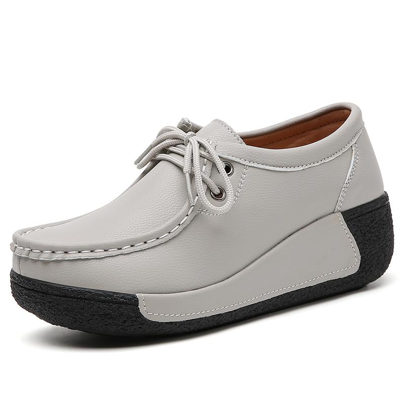 Damenschuhe, große Größe, explosiver, schüttelnder Boden, Leder, lässig, koreanischer Stil, Erhöhung der Damenschuhe 35–41 38 grau