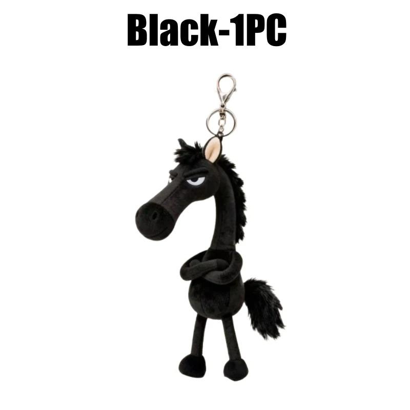 Schwarzes Pferd Schlüsselanhänger Plüschtier Rucksackanhänger Dekoration Jahr des Pferdes Plüschtier Neujahrs-Souvenir Geschenke für Jungen Mädchen schwarz