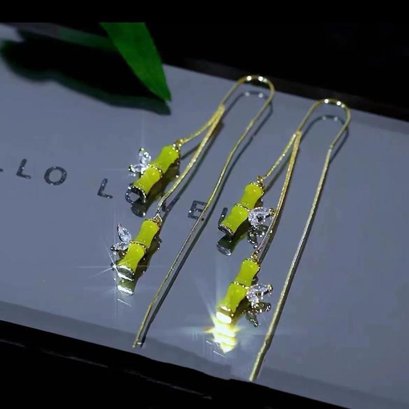 1 Paar Mode Damen Grün Bambus Knoten Stil Ohrringe Quaste Earlines Mädchen Lange Ohrringe Schmuck Geschenk ZPG