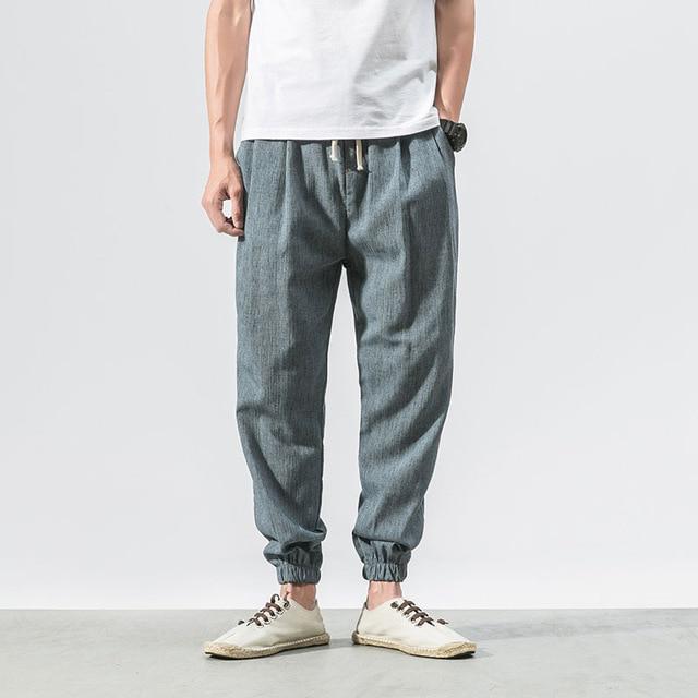 Privathinker Baumwolle Leinen Casual Harem Hosen Männer Jogger Mann Sommer Hosen Männlichen Chinesischen Stil Baggy Hosen 2020 Kleiden XXXXXL blau