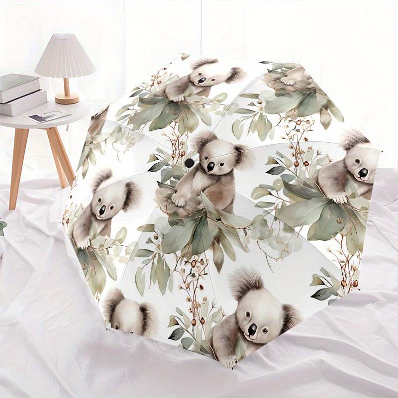 1 Stück Koala Blumen-Themen-Regenschirm, 8-Rippen-Gestell, Automatisches Öffnen 3-fach Regenschirm, Leicht und Langlebig Partnerregenschirm-178