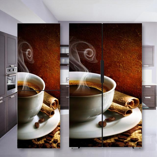 Kaffee Kühlschrank Aufkleber Tür Abdeckung PVC Kühlschrank Tapete Wrap Vinyl Selbstklebende Abnehmbare Freeze Wand Aufkleber Home Decor 40x120cm(1pcs)