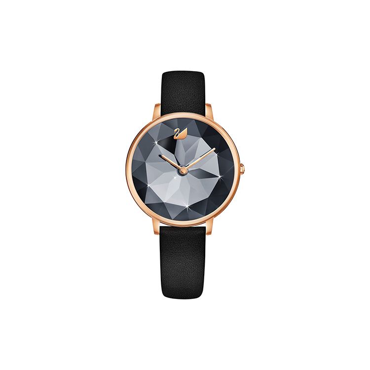 Swarovski Crystal Lake Uhr Quarzwerk Lederarmband Schwarzes Zifferblatt Elegante Mode Schwarze Uhr Damenuhren 5416009 Black Dial