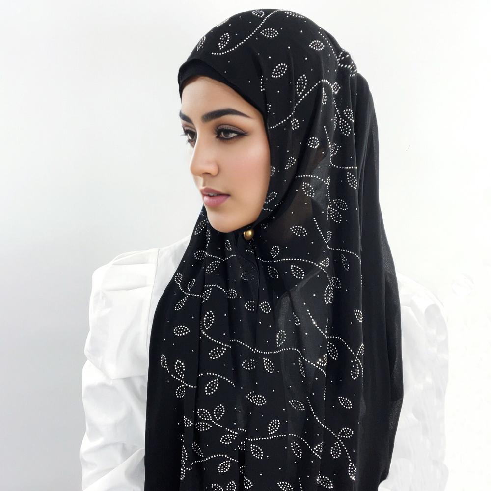Modischer Damen Chiffon Schal Blatt Diamant Kristall Schal Hijab Schals Wickel Muslimischer Hijab Schal