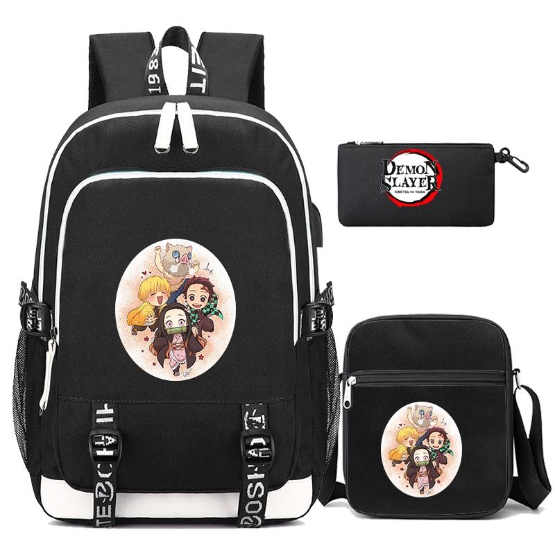 3 Teile/satz Anime Dämon Slayer Jugendliche Schulranzen Schüler Junge Mädchen Bookbag Große Kapazität Rucksack Rucksäcke Zurück Zu Schule