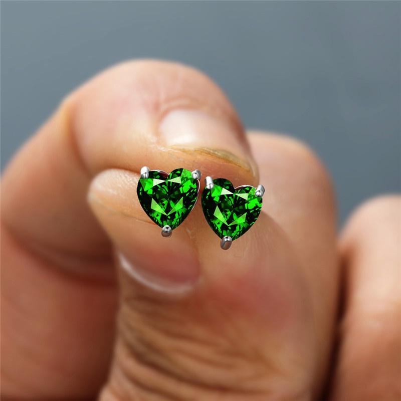 10 Farben herzförmiger Geburtsstein, Regenbogenstein, silberfarbene Ohrstecker für Damen, Schmuck, Geschenke grün