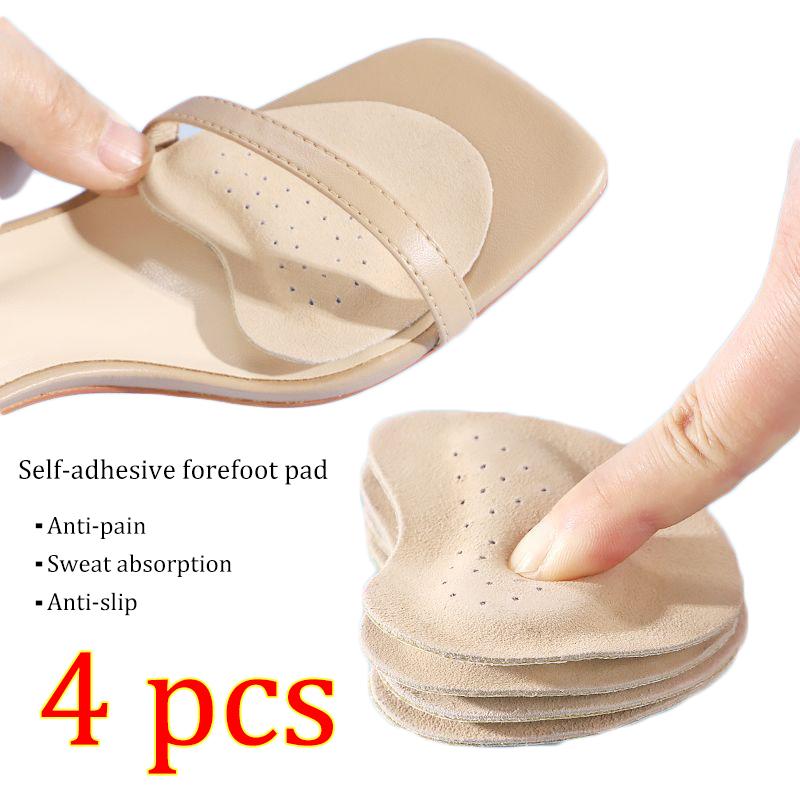 4 stücke Sandalen Anti-rutsch Aufkleber Leder Vorfuß Pad Frauen High Heels Schmerzen Relief Einfügen Einlegesohlen Zehen Kissen Fuß pflege Schuhe Pad 6mm-2 pairs apricot