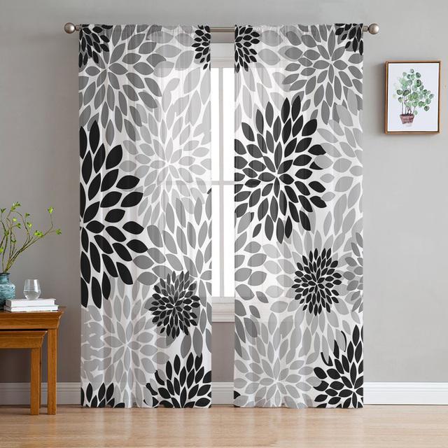 Dahlie Vintage Farbe Gelb Blume Tüll Vorhänge Für Wohnzimmer Sheer Vorhänge Für Schlafzimmer Küche Fenster Vorhang 135W x 114H(cm)