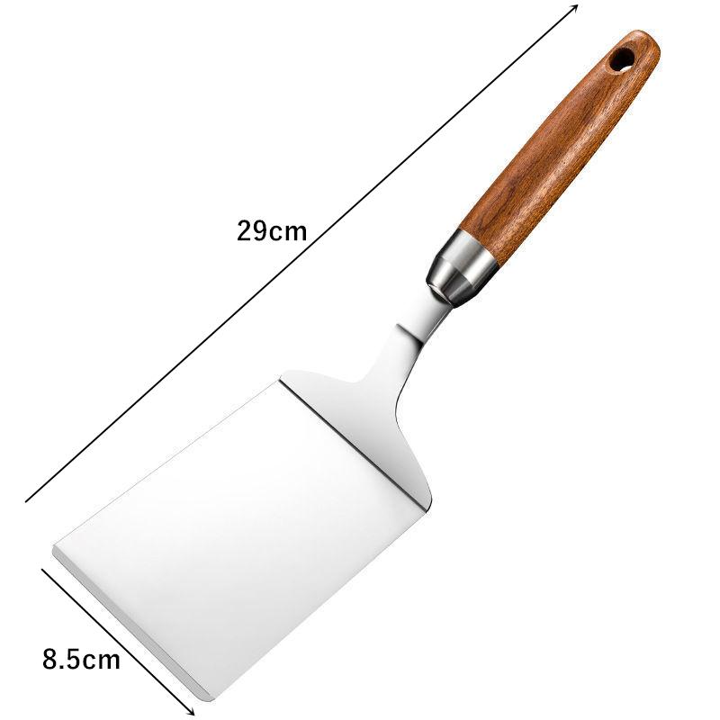 Edelstahl-Spatel mit quadratischem Kopf, Steak-Kochspatel, Pizzaschaufel, Pfannkuchen-Rindfleischwender, Schaber, Holzgriff, Grillutensilien für die Küche brown