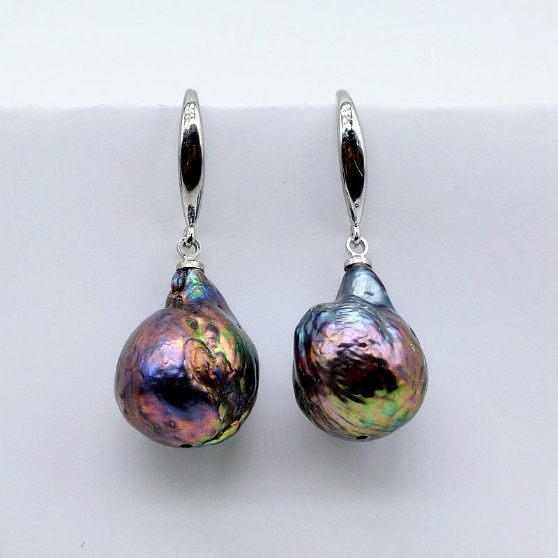Frauen Ohrringe Schwarz Große Barocke Perle Anhänger Silber Ohrringe Schwarz Blau Wasser Tropfen Perle Einfache Ohrringe Freies Verschiffen Imitation Rhodium Plated