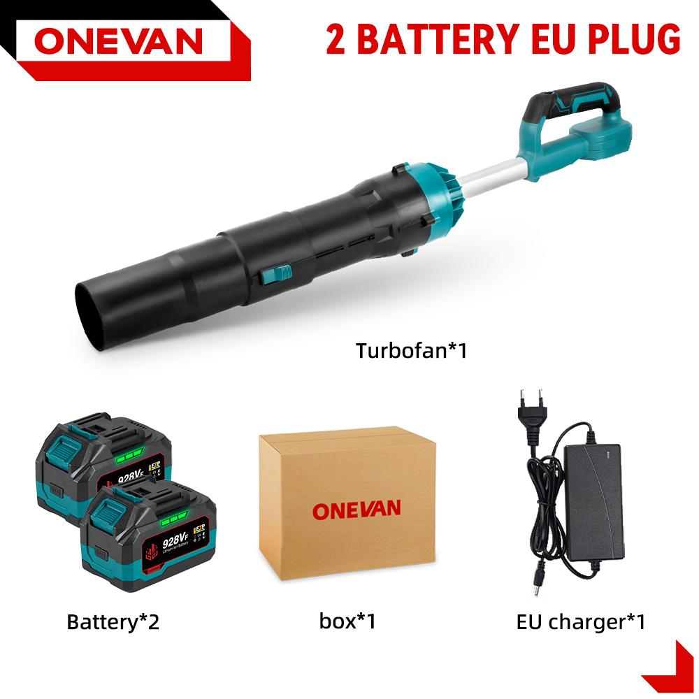 ONEVAN 8000W Bürstenloser Elektrischer Turbo-Gebläse Jet-Ventilator 400M/S Akku-Handlaubbläser Staubblas-Entfernungswerkzeug für 21V 18V Akku 2*928VF Battery-EU