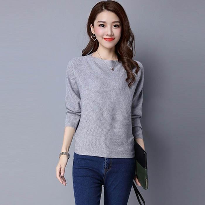 Sexy Damen-Pullover mit U-Boot-Ausschnitt, Übergröße, gestrickter Pullover mit Fledermausärmeln XXXL