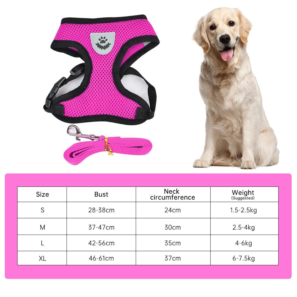 Verstellbares Hundegeschirr aus Nylon, reflektierend, weich, atmungsaktiv, kein Ziehen, Hundegeschirr, Weste, Haustiergeschirr und Leine zum Spazierengehen, Haustierbedarf S rose rot
