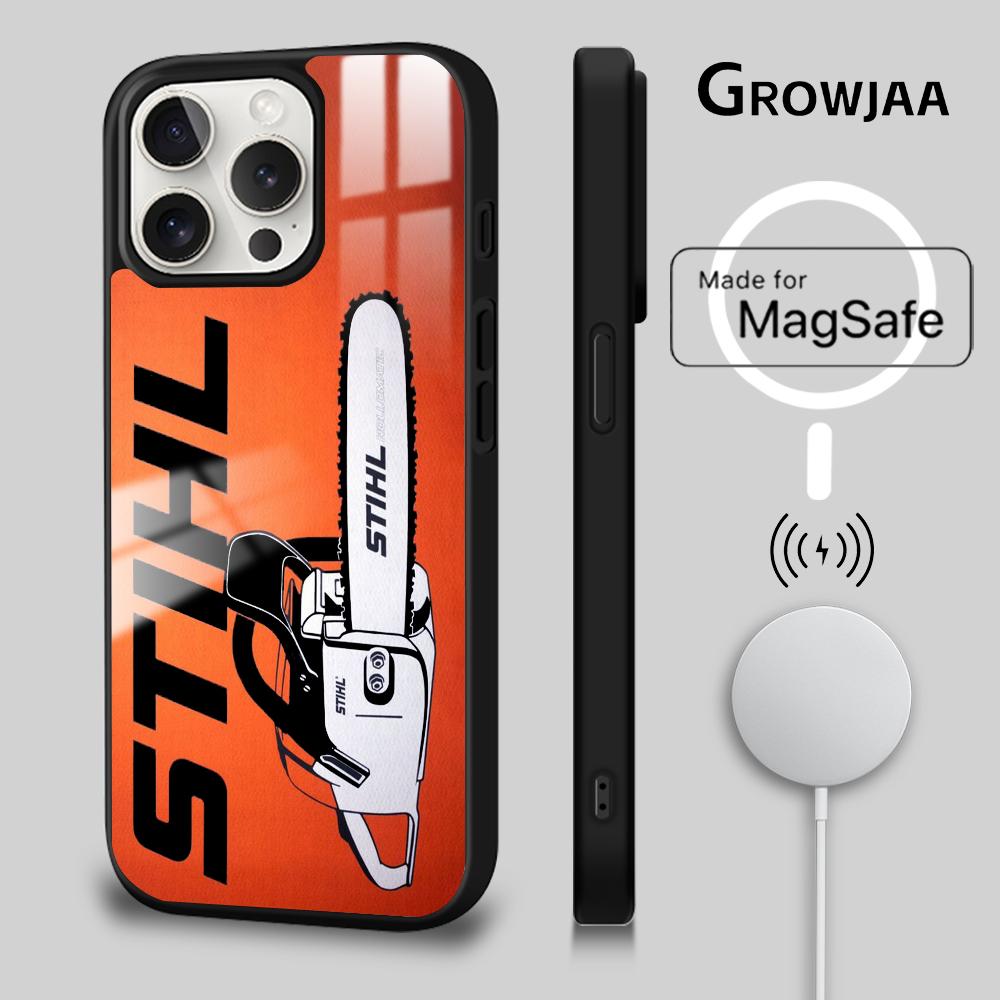 S-STIHL Kettensägen Logo Handyhülle Magnetisch Für iPhone 16 15 14 13 12 11 Pro Max Plus Mini Magsafe Kabelloses Lade Cover iPhone16 orange