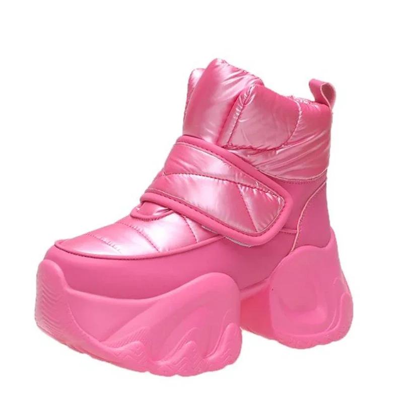 Mode 2024 Neue Stiefeletten Winter Damenschuhe Wasserdicht Mode Schneestiefel Dicke Sohlen Warm Bequeme Damen Plateaustiefel 34 rosa