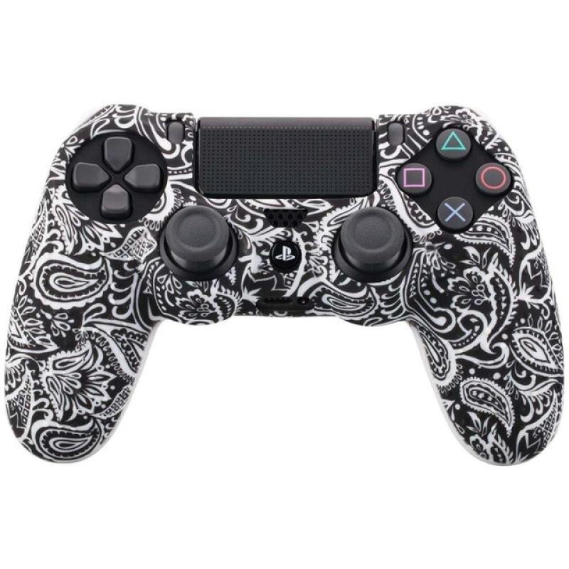 Camouflage-Schutzhülle mit Graffiti-Motiv, Silikon-Gummi-Gel-Haut für Sony PS4 Slim/Pro Controller black and white