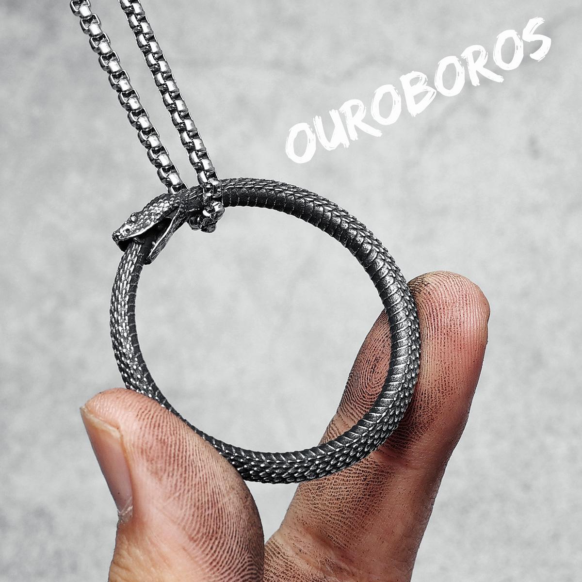 Ouroboros Schlangen Anhänger Herren Einfache Halskette 316L Edelstahl Python Kette Punk Rock Party für Freund Männlicher Schmuck Bestes Geschenk 60cm