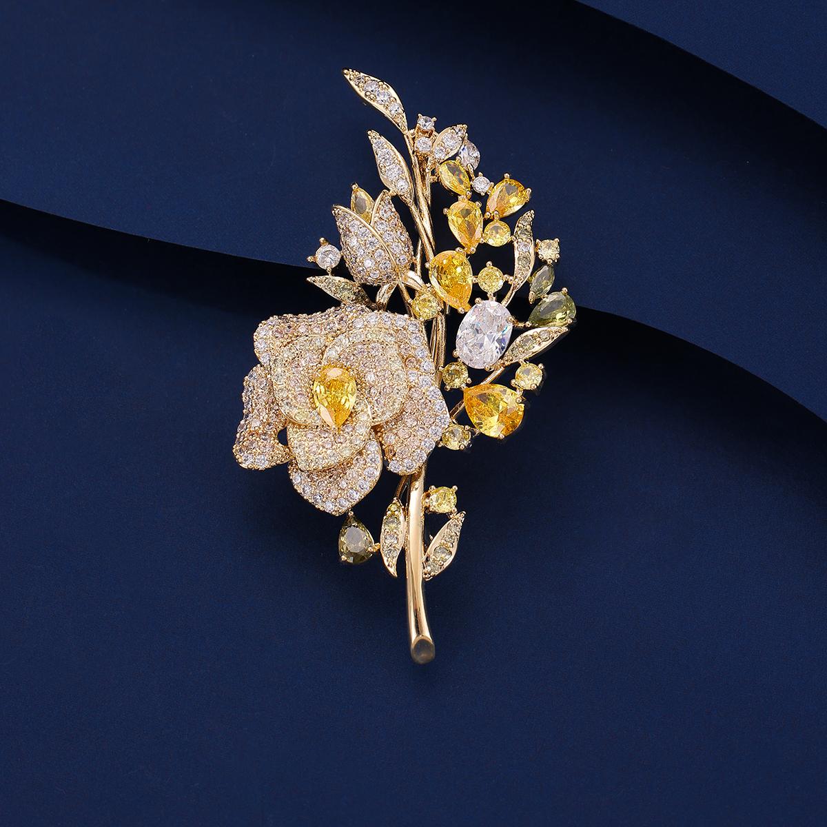 Beliebte Damen Luxusbrosche, Blume Farbiger Zirkon Mikroeingefasst Abendkleid Accessoires Rosenblüten Accessoires Anstecknadeln black