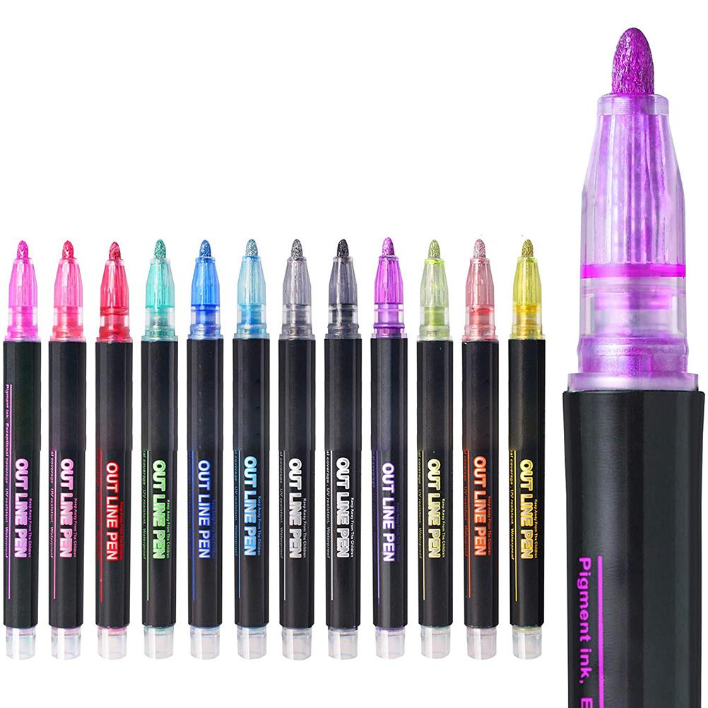 Umriss Metallic Marker Stifte 12 Farben Doppelstrich Marker Stifte Schreiben Zeichnen Textmarker