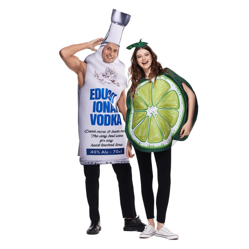 Wodkaflasche und Limette Partner-Tunika Kostüm Lustig Halloween Erwachsene Essen Party Outfits One Size