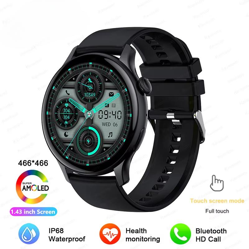 2025 Neue NFC GPS Smartwatch Damen AMOLED Always-on-Display BT Anruf Herzfrequenz Blutdruck Fitness-Tracker Smartwatch 66*466 HD Bildschirm Silicone belt schwarz