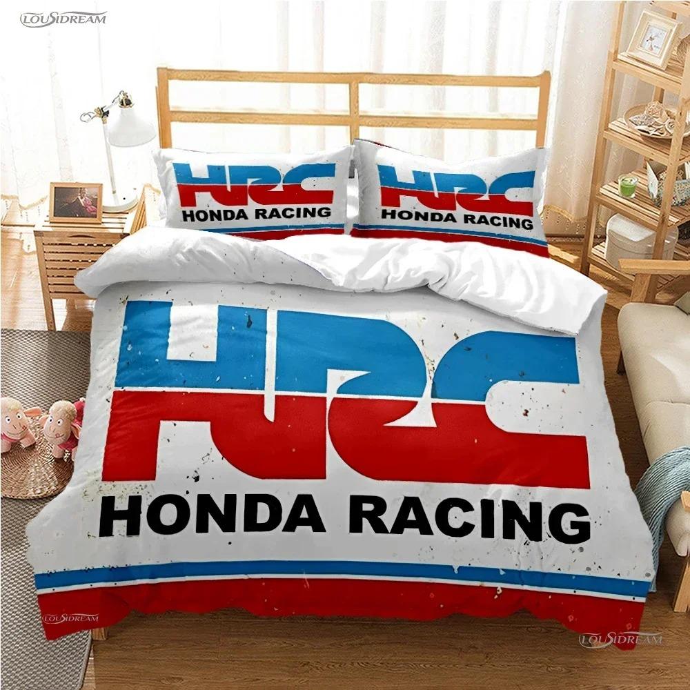 Hrc-Honda Motorrad Logo Bettbezug Steppdecke Bettwäsche Sets Weiche Tagesdecke Und Kissenbezüge Für Jugendliche Einzel Doppel Queen King EU Single(135*200cm)3pcs
