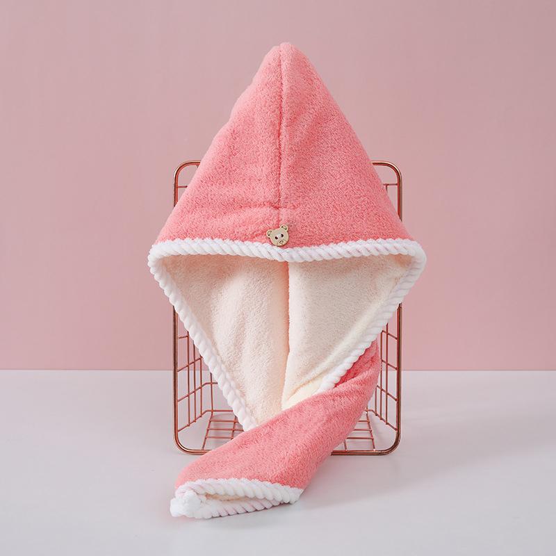 Doppelt dickes Handtuch zum Trocknen der Haare, beidseitig verwendbare Kappe zum Trocknen der Haare, Badezimmer-Zubehör, Stillkappe mit Schnalle, Sauna-Spa-Handtuch rosa