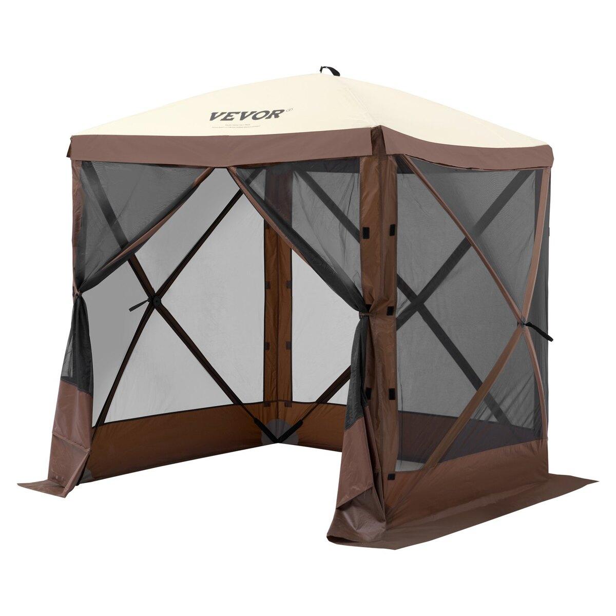Pop-Up Pavillon Zelt Pop-Up Moskitonetz Zelt 4-seitiges Vordach Sonnenschutz Braun